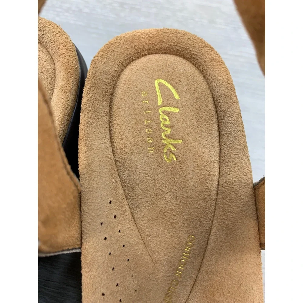 Clarks Women's Tuleah Cross Metallic Suede Wedge Sandals Beige 9 Comfort Shoes